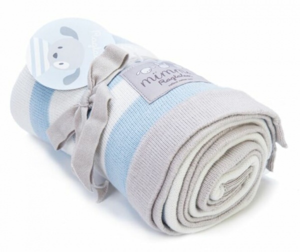 Ragtales Mimmo Striped Blanket | Blue and White Knitted Blanket | Bex n Boo